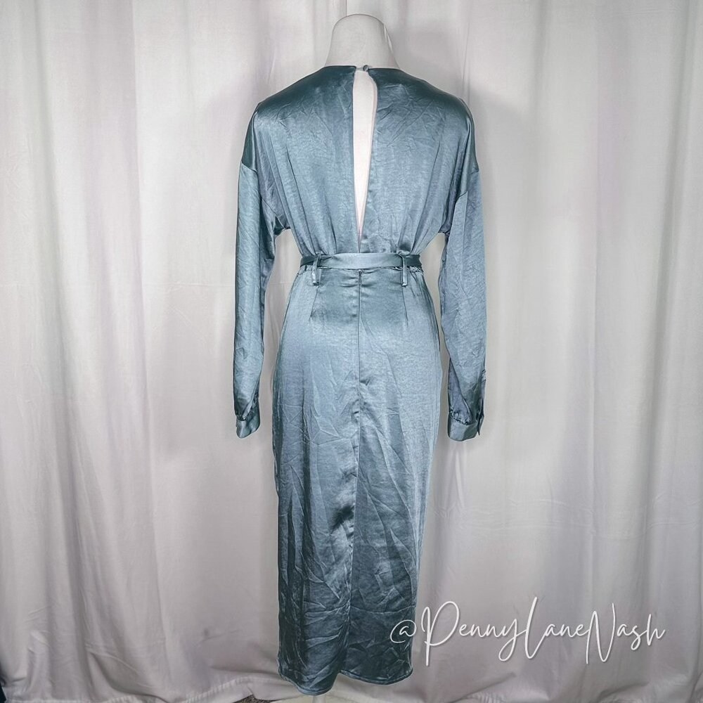 Garota Satin Faux Wrap Midi Dress Blue - Picture 14 of 14